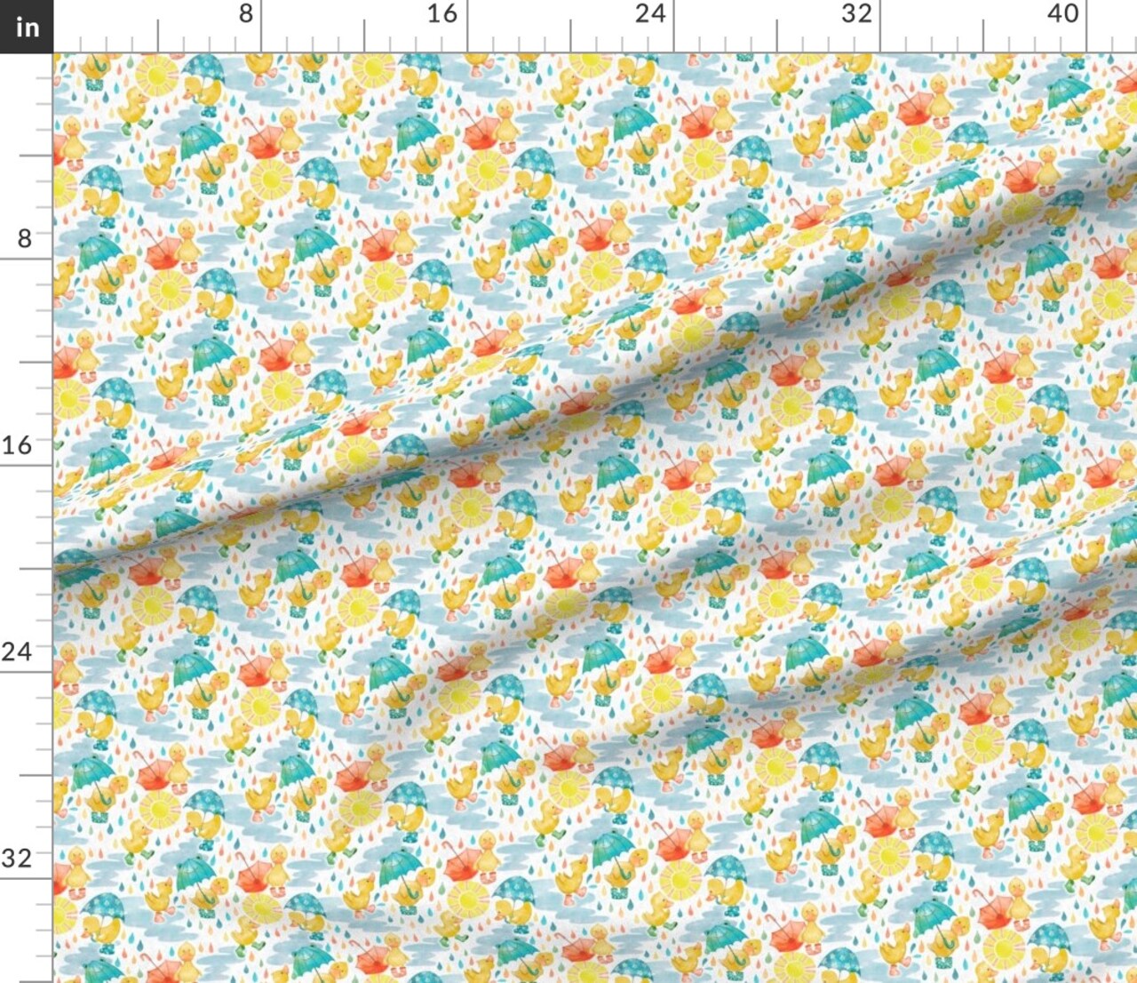 Baby Duck Rainy Days Muddy Puddles Welly Boots Puddle Jumping Blue Yellow Custom Printed Fabric by Spoonflower Various Fabrics by the Yard or Fat Quarter